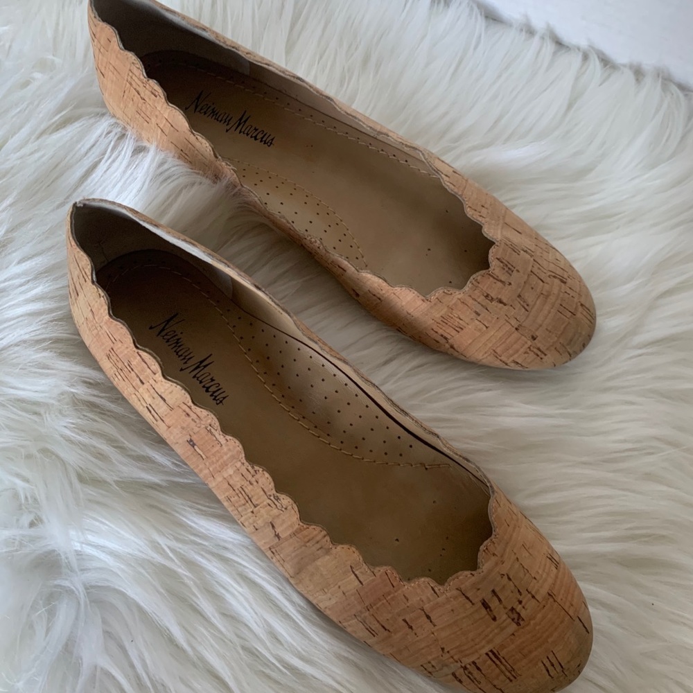 Neiman Marcus Sina Scalloped Cork Flats